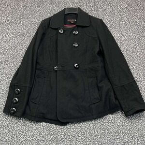 Weather‎ Tamer Pea Coat Women Medium Black Pocket Outdoor Wool M